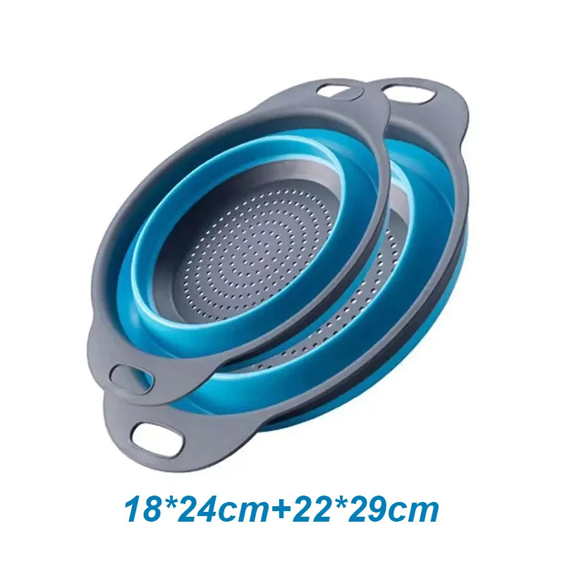 2PCS Silicone Folding Drainer Basket Fruit Vegetable Foldable Colander Kitchen Strainer for Food Pasta Kitchenware Drain Device CAMPAERO