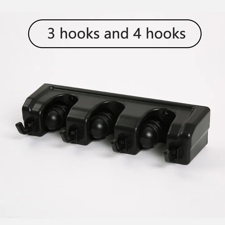 Wall Mounted Mop Holder 3/4/5 Position Multi-Functional Broom Hanger Shelf Home Kitchen Storage Black Magic Plastic Mop Holder CAMPAERO