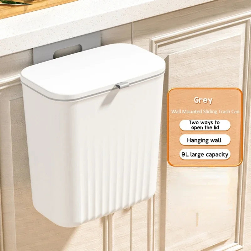 Poubelle Murale 9L Suspendue Blanche - Salle de Bain Cuisine Couvercle CAMPAERO