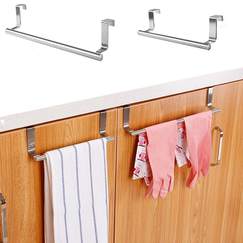 Kitchen Cabinet Door Towel Bar Stainless Steel Door Back Towel Hanging Holder Bathroom Punch-free Towels Hooks  Home Organizer CAMPAERO