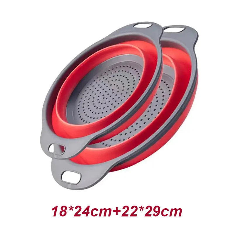 2PCS Silicone Folding Drainer Basket Fruit Vegetable Foldable Colander Kitchen Strainer for Food Pasta Kitchenware Drain Device CAMPAERO