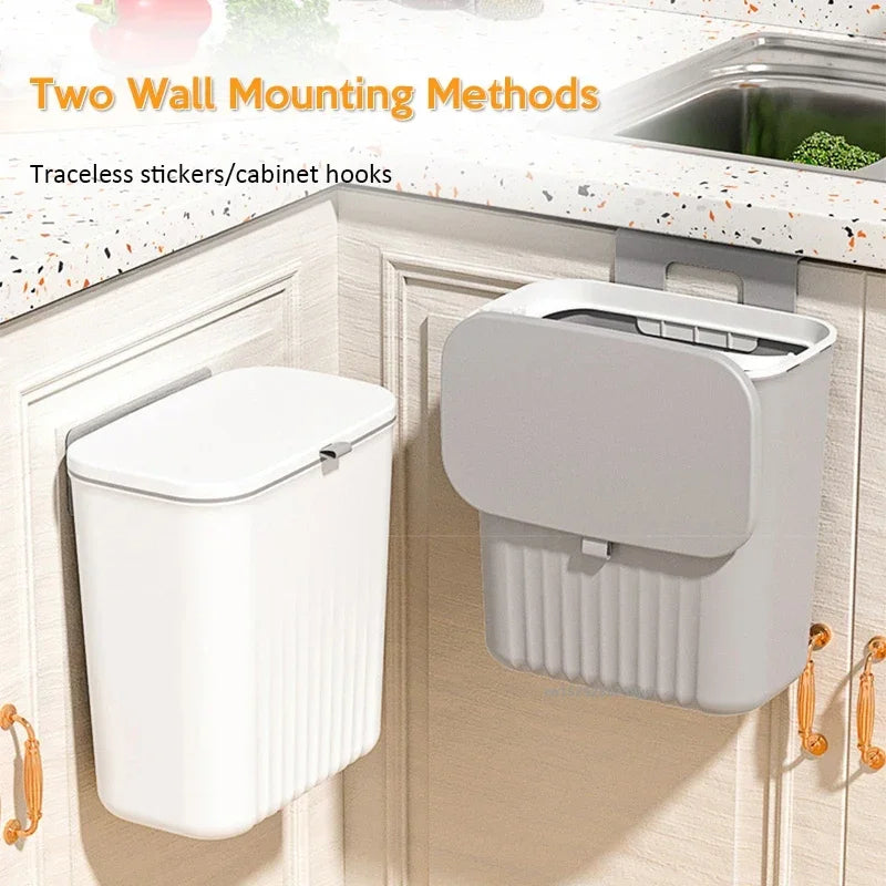 Poubelle Murale 9L Suspendue Blanche - Salle de Bain Cuisine Couvercle CAMPAERO