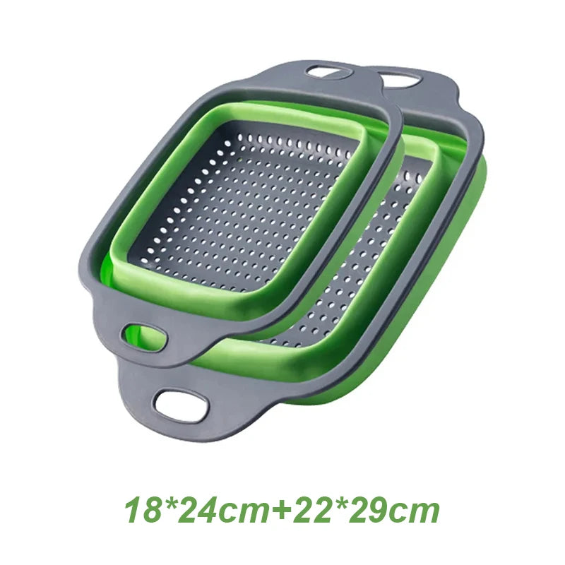 2PCS Silicone Folding Drainer Basket Fruit Vegetable Foldable Colander Kitchen Strainer for Food Pasta Kitchenware Drain Device CAMPAERO