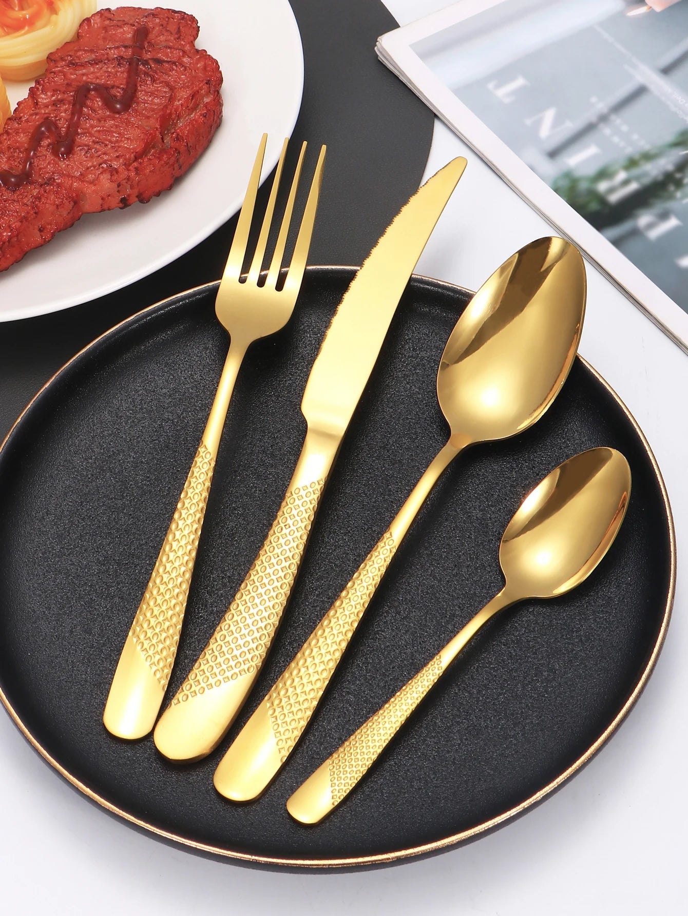 24pc Stainless steel tableware star steak knife and fork dessert fork spoon family suits CAMPAERO