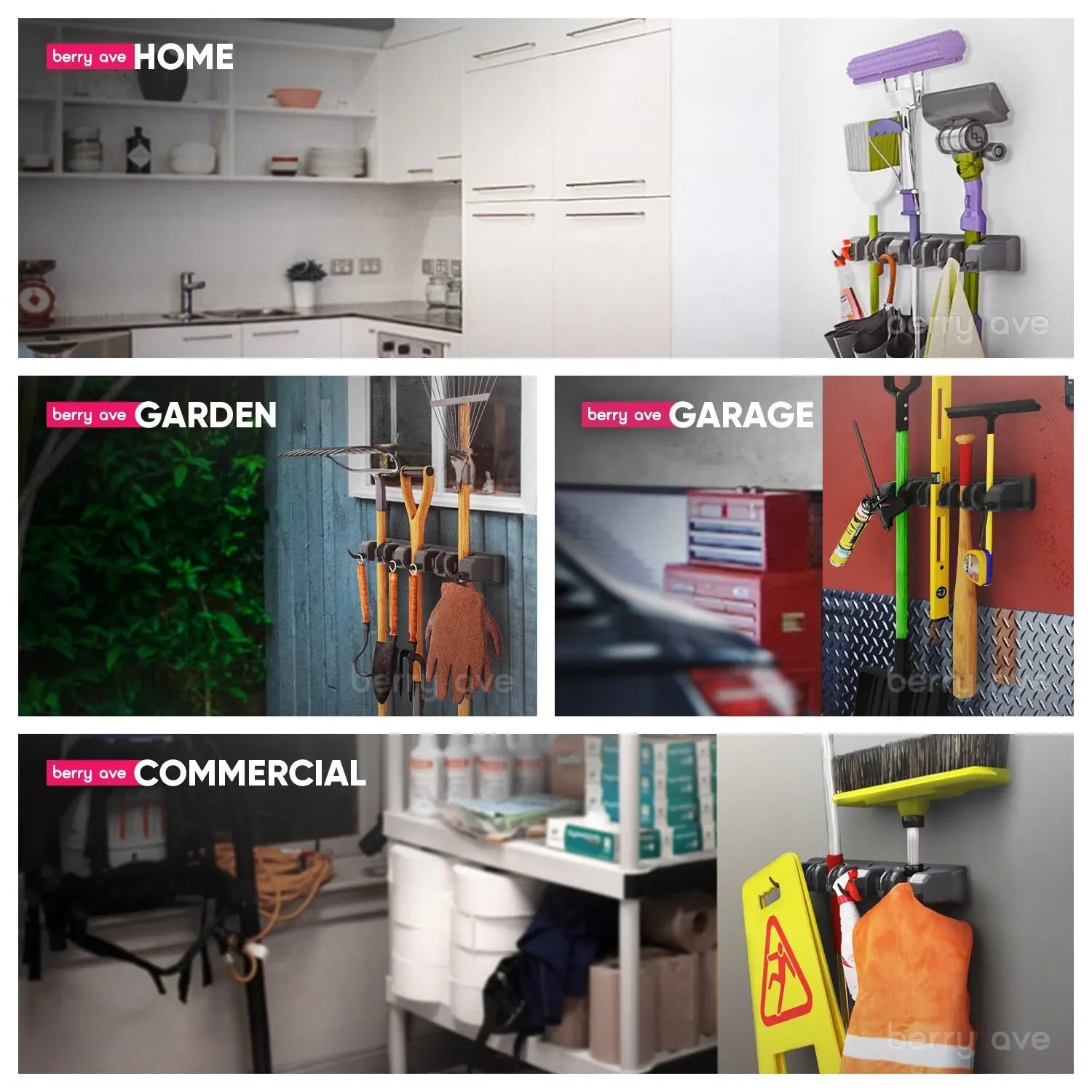 Wall Mounted Mop Holder 3/4/5 Position Multi-Functional Broom Hanger Shelf Home Kitchen Storage Black Magic Plastic Mop Holder CAMPAERO