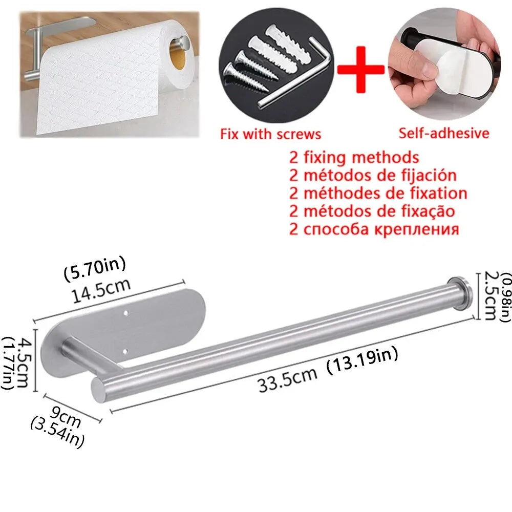 Kitchen Paper Towel Holder Adhesive Tissue Hanger Toilet Roll Paper Dispenser Cabinet Storage Napkin Rack Bathroom Accessories CAMPAERO