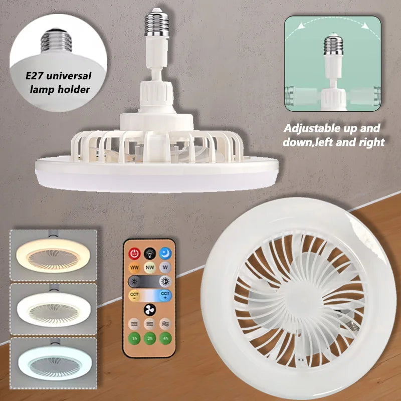 2 In 1 Ceiling Fan Lamps 3 Speeds Adjustable E27 Base Infinitely Dimmable for Living Room Bedroom Study LED Decorative Light CAMPAERO