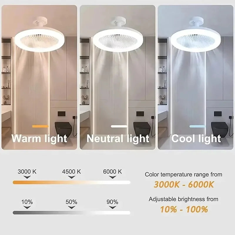 2 In 1 Ceiling Fan Lamps 3 Speeds Adjustable E27 Base Infinitely Dimmable for Living Room Bedroom Study LED Decorative Light CAMPAERO