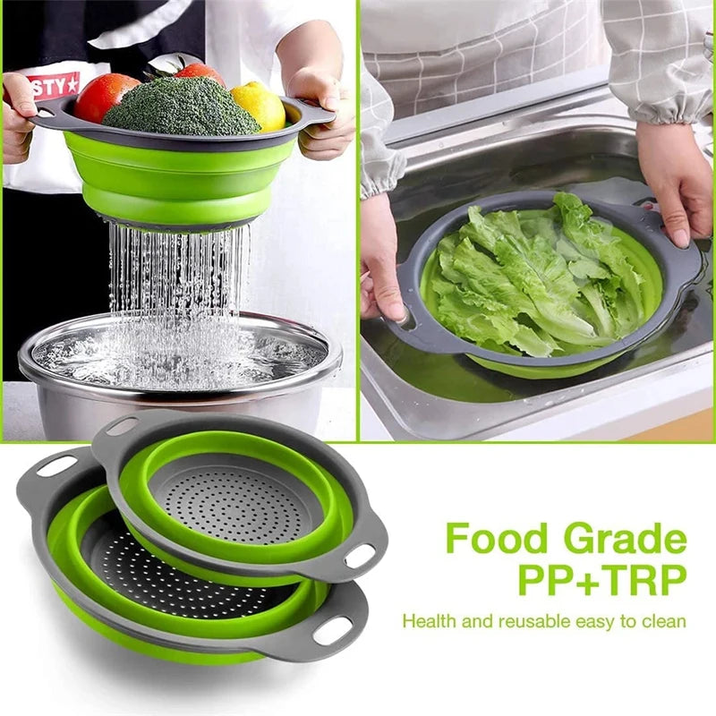 2PCS Silicone Folding Drainer Basket Fruit Vegetable Foldable Colander Kitchen Strainer for Food Pasta Kitchenware Drain Device CAMPAERO