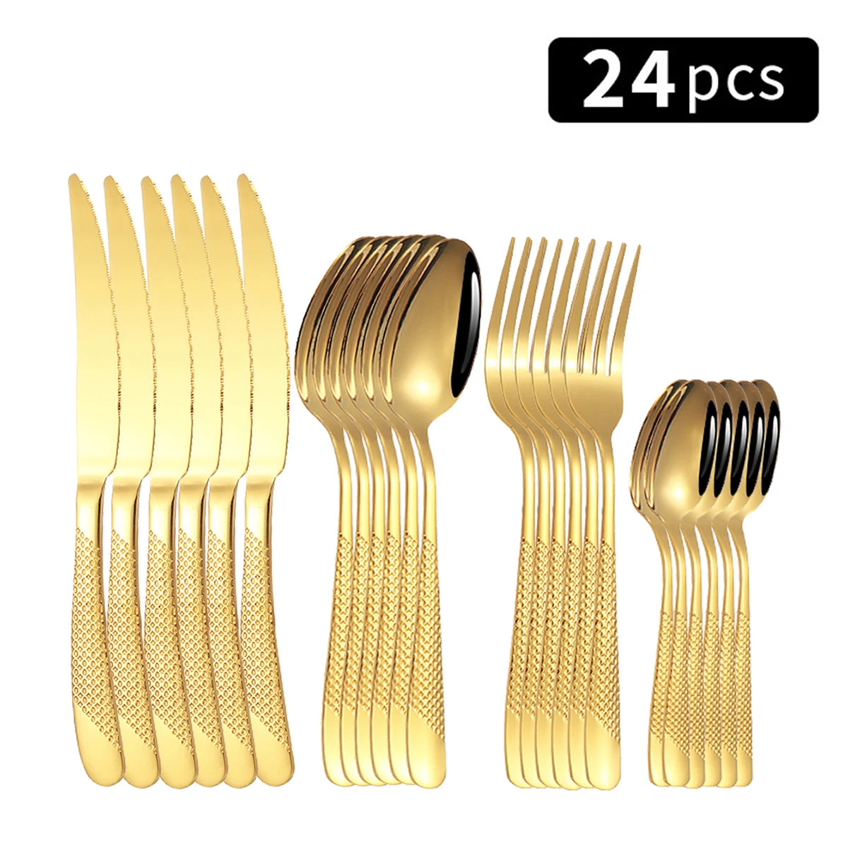 24pc Stainless steel tableware star steak knife and fork dessert fork spoon family suits CAMPAERO