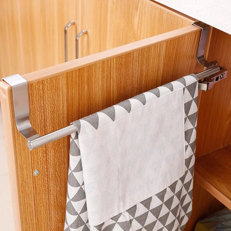 Kitchen Cabinet Door Towel Bar Stainless Steel Door Back Towel Hanging Holder Bathroom Punch-free Towels Hooks  Home Organizer CAMPAERO