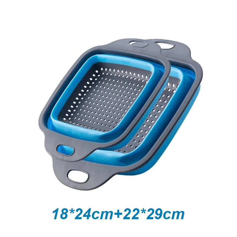 2PCS Silicone Folding Drainer Basket Fruit Vegetable Foldable Colander Kitchen Strainer for Food Pasta Kitchenware Drain Device CAMPAERO