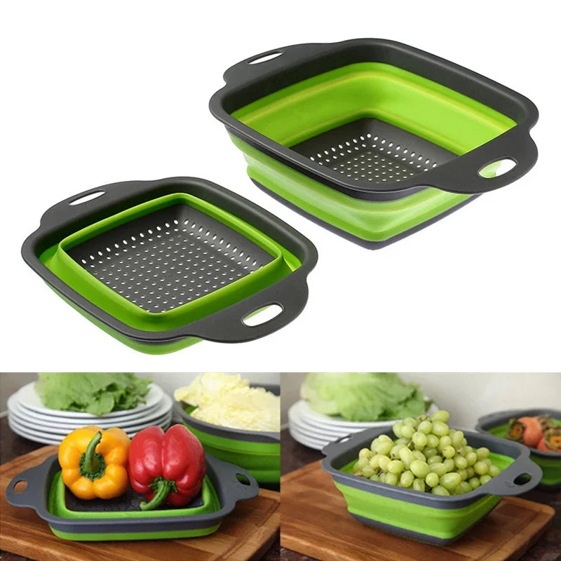 2PCS Silicone Folding Drainer Basket Fruit Vegetable Foldable Colander Kitchen Strainer for Food Pasta Kitchenware Drain Device CAMPAERO