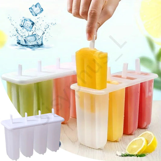 1-20Pcs 4 Gird DIY Ice Cream Molds Reusable Children's Creative Popsicle Mold Kitchen Tools CAMPAERO