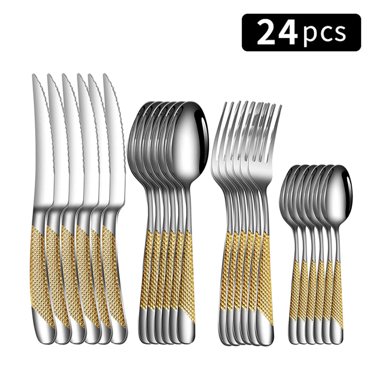 24pc Stainless steel tableware star steak knife and fork dessert fork spoon family suits CAMPAERO