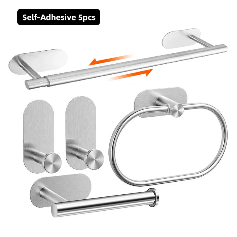 Bathroom Hardware Set Brushed Nickel Towel Bar Towel Ring Toilet Paper Holder Robe Hook 304 Stainless Steel Bathroom Accessory CAMPAERO
