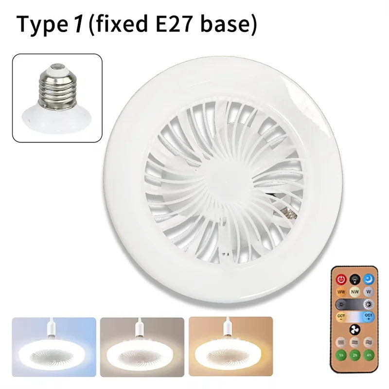 2 In 1 Ceiling Fan Lamps 3 Speeds Adjustable E27 Base Infinitely Dimmable for Living Room Bedroom Study LED Decorative Light CAMPAERO