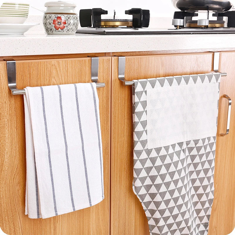 Kitchen Cabinet Door Towel Bar Stainless Steel Door Back Towel Hanging Holder Bathroom Punch-free Towels Hooks  Home Organizer CAMPAERO