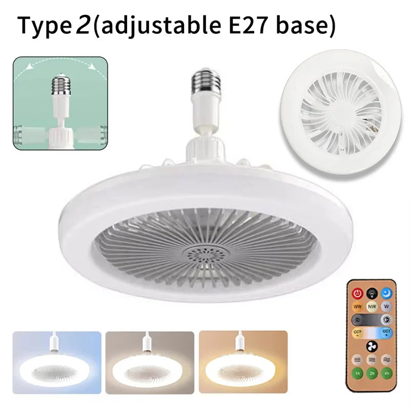 2 In 1 Ceiling Fan Lamps 3 Speeds Adjustable E27 Base Infinitely Dimmable for Living Room Bedroom Study LED Decorative Light CAMPAERO