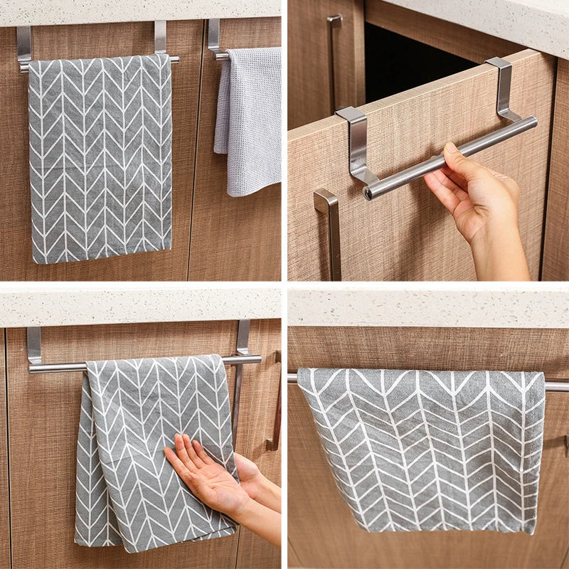 Kitchen Cabinet Door Towel Bar Stainless Steel Door Back Towel Hanging Holder Bathroom Punch-free Towels Hooks  Home Organizer CAMPAERO