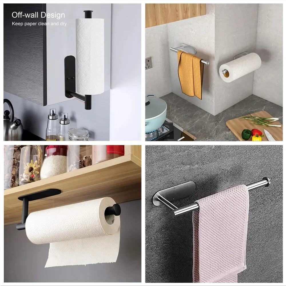 Kitchen Paper Towel Holder Adhesive Tissue Hanger Toilet Roll Paper Dispenser Cabinet Storage Napkin Rack Bathroom Accessories CAMPAERO