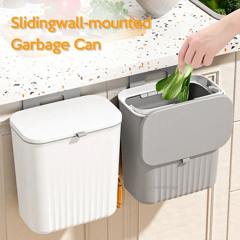 9L Wall Mounted Trash Can Household Waste Bin Hanging Bathroom Trash Can With Lid Food Garbage Bin Kitchen Accessories CAMPAERO