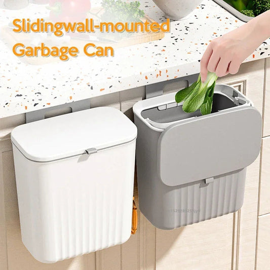 9L Wall Mounted Trash Can Household Waste Bin Hanging Bathroom Trash Can With Lid Food Garbage Bin Kitchen Accessories CAMPAERO