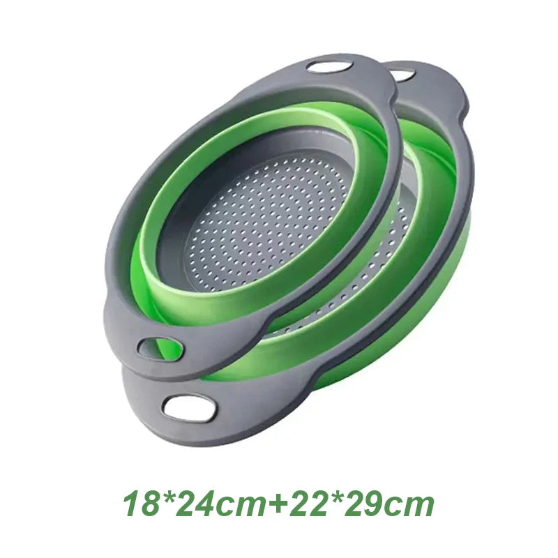 2PCS Silicone Folding Drainer Basket Fruit Vegetable Foldable Colander Kitchen Strainer for Food Pasta Kitchenware Drain Device CAMPAERO