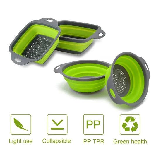 2PCS Silicone Folding Drainer Basket Fruit Vegetable Foldable Colander Kitchen Strainer for Food Pasta Kitchenware Drain Device CAMPAERO
